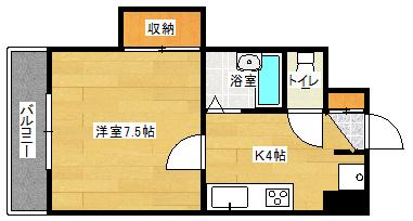 ルミノーソ三篠(1K/4階)の間取り写真