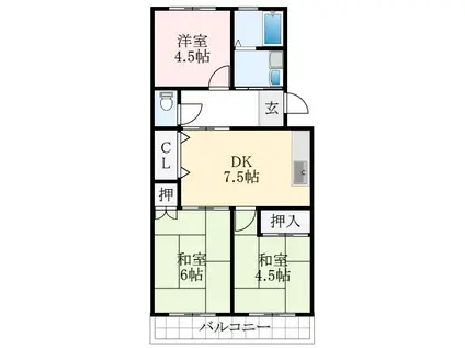 コーポ北花田(3DK/3階)の間取り写真