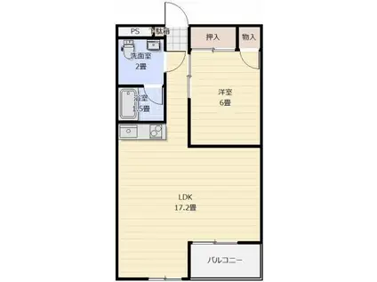 ファーレ岸の上(1LDK/2階)の間取り写真