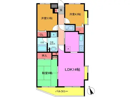 ロブレ市川(3LDK/3階)の間取り写真