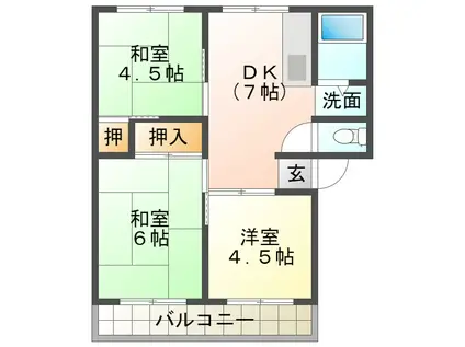 上高丸厚生年金1号棟(3DK/3階)の間取り写真