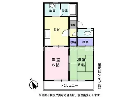 コーポ白百合E棟(2DK/1階)の間取り写真