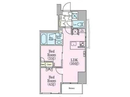 クレストコート蔵前レジデンス(2LDK/2階)の間取り写真