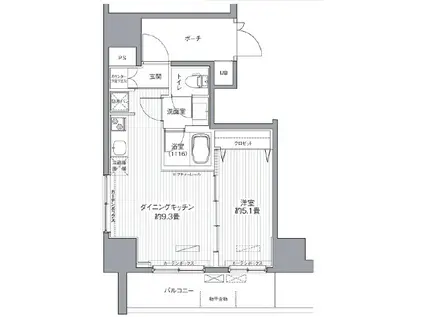 センテニアル王子神谷(1DK/11階)の間取り写真