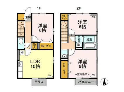 酒田市DROOM ヴァイスグランモアA(3LDK/1階)の間取り写真
