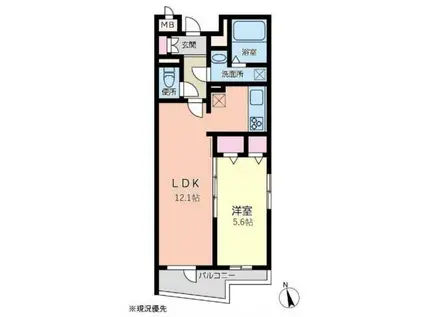 MQUARTO三軒茶屋(1LDK/1階)の間取り写真