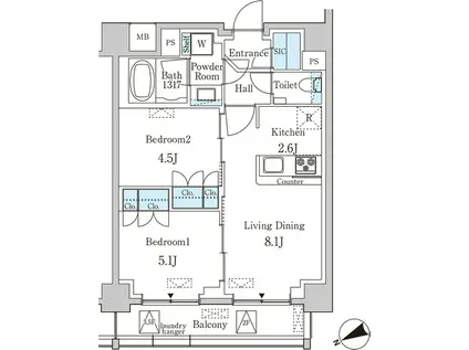 プリマリード南青山(2LDK/6階)の間取り写真