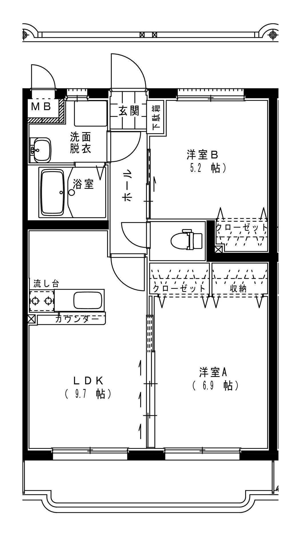 アンシャンテII(2LDK/4階)の間取り写真