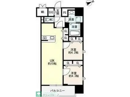 ザ・シンフォニア新栄(2LDK/8階)の間取り写真