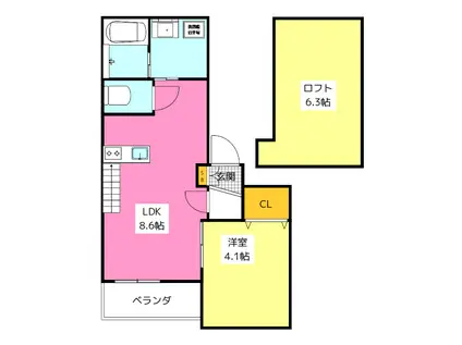 パティオ五十川II(1LDK/1階)の間取り写真