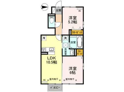 リッシュモアII B棟(2LDK/1階)の間取り写真