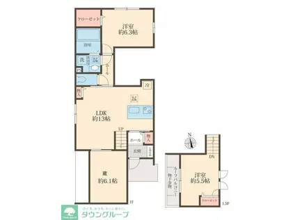 COLORS WING-A A(2LDK/1階)の間取り写真