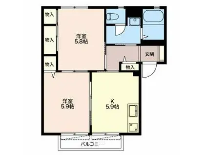 ハイツドリームB(2K/1階)の間取り写真