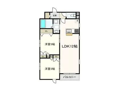 コンフォート夏橙(2LDK/2階)の間取り写真