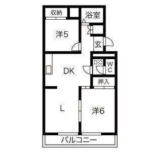 パラシオン城下(2LDK/3階)の間取り写真