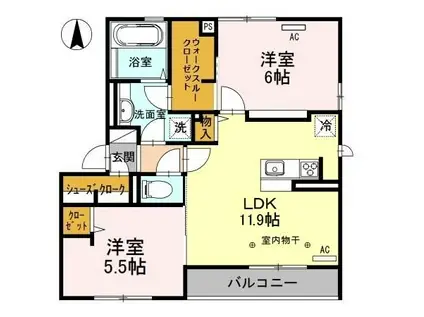 KASANCHI(2LDK/2階)の間取り写真