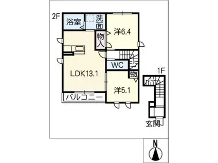 サニーコート稲西(2LDK/2階)の間取り写真