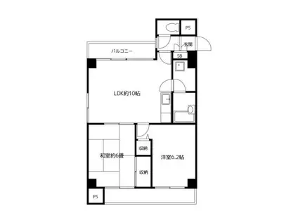 大貫ビル(2LDK/6階)の間取り写真