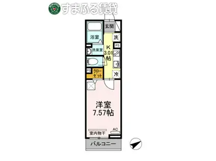 ウッドイン舳越(1K/2階)の間取り写真