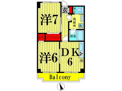 サンファミリー徳岡(2DK/3階)の間取り写真