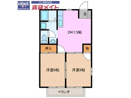 まほろば(2DK/2階)の間取り写真
