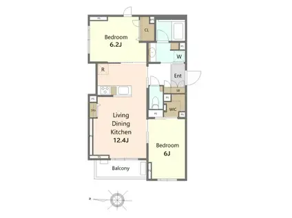セントリビエ(2LDK/2階)の間取り写真
