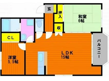 ヴェル・フィオーレN.T D棟(2LDK/1階)の間取り写真