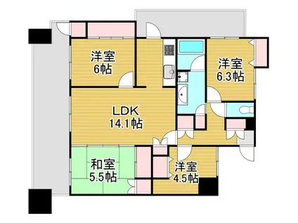 サンパーククレストサージュ戸畑Bコート(4LDK/15階)の間取り写真