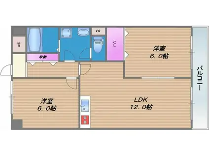 ハイツ白鳥(2LDK/4階)の間取り写真