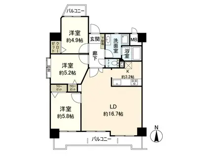 ユニーブル弥生(3LDK/6階)の間取り写真