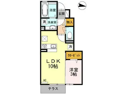 トゥトゥブリエ(1LDK/1階)の間取り写真