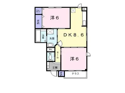 妙高はねうまライン 高田駅(新潟) バス乗車時間：5分 最寄りバス停で下車 徒歩6分 2階建 築24年(2DK/1階)の間取り写真