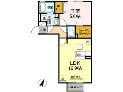 ウィルコート小郡若草町(1LDK/1階)の間取り写真