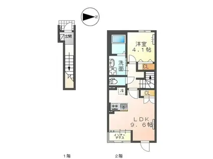 ヴェルジェX(1LDK/2階)の間取り写真