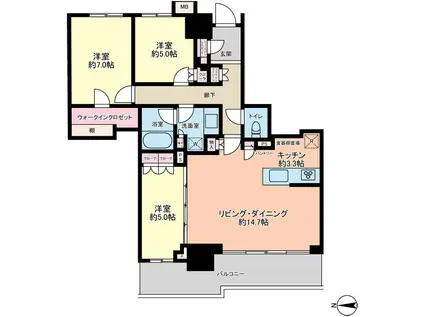 幕張ベイパーク ライズゲートタワー(3SLDK/34階)の間取り写真