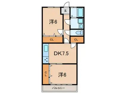 ルピナス一番館(2DK/2階)の間取り写真