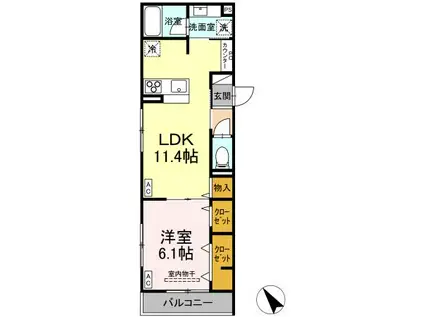 ディープレシャス立川高松町(1LDK/3階)の間取り写真