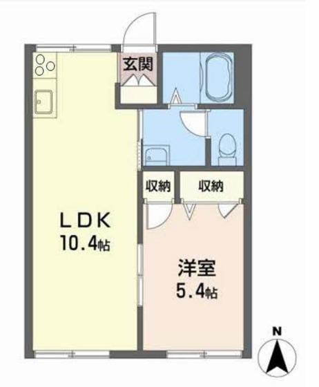 チューリップハイツA棟(1LDK/2階)の間取り写真