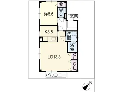 リューネE棟(1LDK/1階)の間取り写真