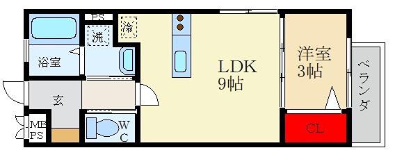 CHOU CHOU MAKINOSAKA(1LDK/3階)の間取り写真