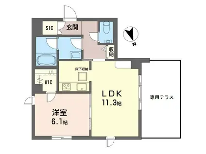 ココン三軒茶屋(1LDK/1階)の間取り写真