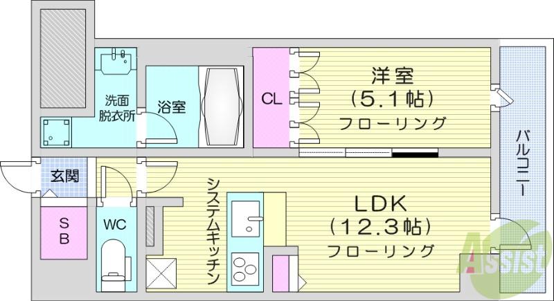 IS二十人町(1LDK/11階)の間取り写真
