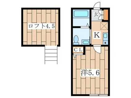 丘の上のフィオーレ横浜(1K/2階)の間取り写真
