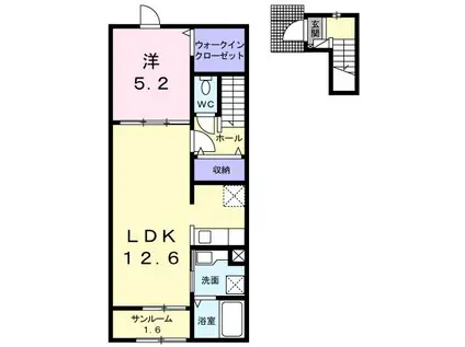 ル・ボナール II B(1LDK/2階)の間取り写真