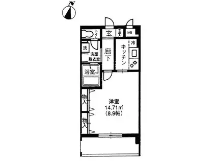 ベルフォンテ弦巻(1K/2階)の間取り写真
