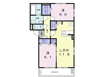 LUTAN PALT 田上天神(2LDK/2階)の間取り写真