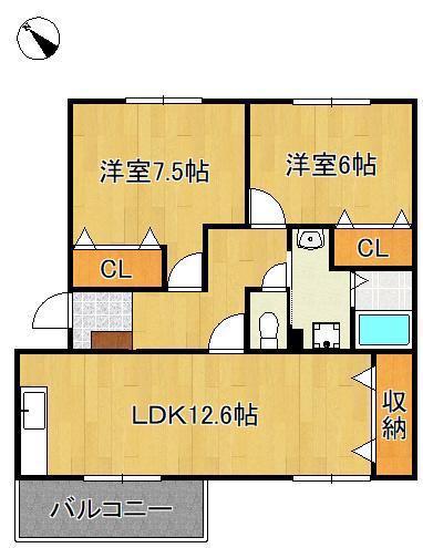 メゾンド本城A(2LDK/3階)の間取り写真