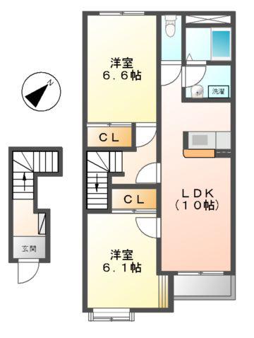 エルシャトーIII(2LDK/2階)の間取り写真