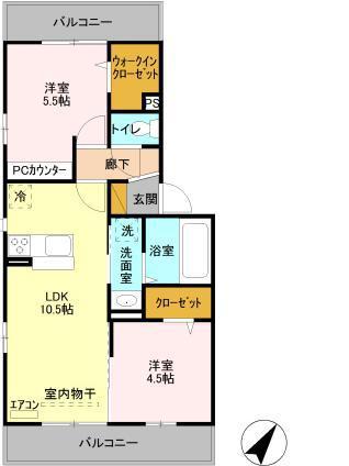 ラ・グラシューズ B(2LDK/2階)の間取り写真
