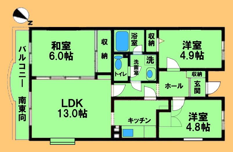 ソシア東橋本(2SLDK/1階)の間取り写真